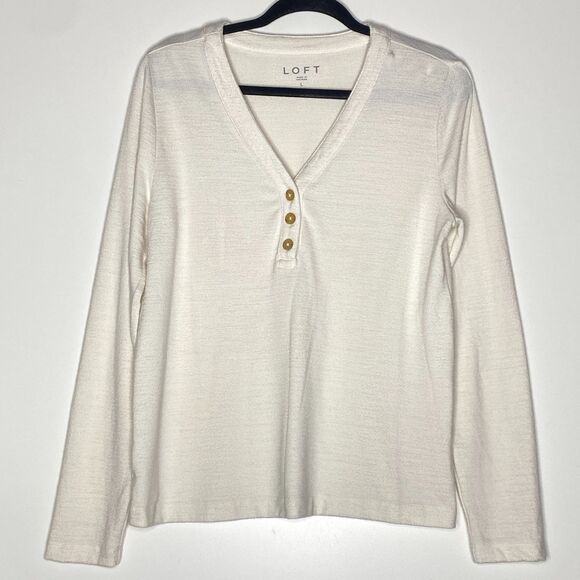 LOFT Henley Long Sleeve Tee Women's Size Large - Picture 1 of 7
